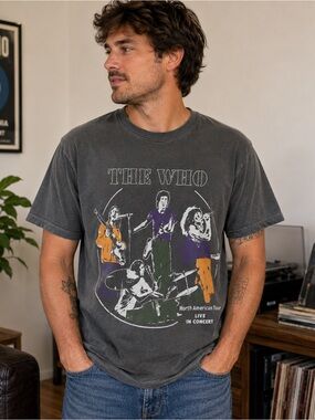 The Who North American Tour Live in Concert Band T-Shirt Gray Graphic Tee XL